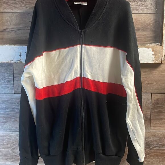 Track & Court Men’s Warm Up Sport Basketball Jacket Large Black White Red VTG - Picture 3 of 6